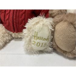 Six Harrods annual teddy bears, dating between 2011 and 2016, tallest H38cm