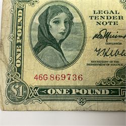 The Central Bank of Ireland one pound banknote 11.4.64 ‘46G 869736’ and ten shillings banknote 7.10.65 ‘48P 696893’