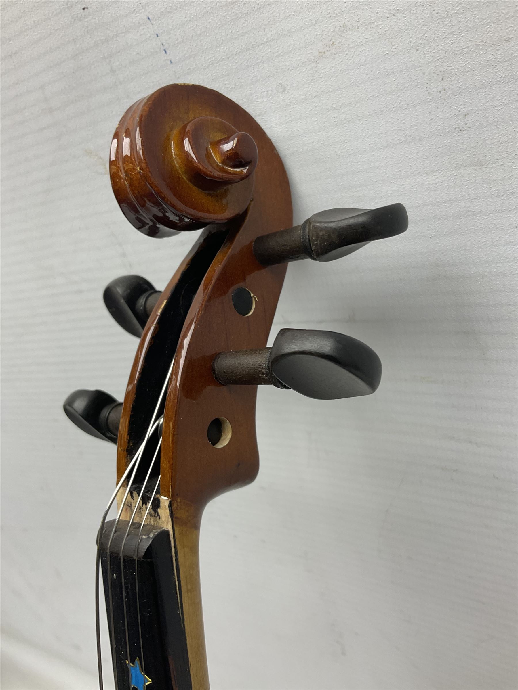 Three Stentor Student violins - three-quarter size with 33cm two-piece back; and two quarter size each with 28cm two-piece back; each in carrying case with bow (3)