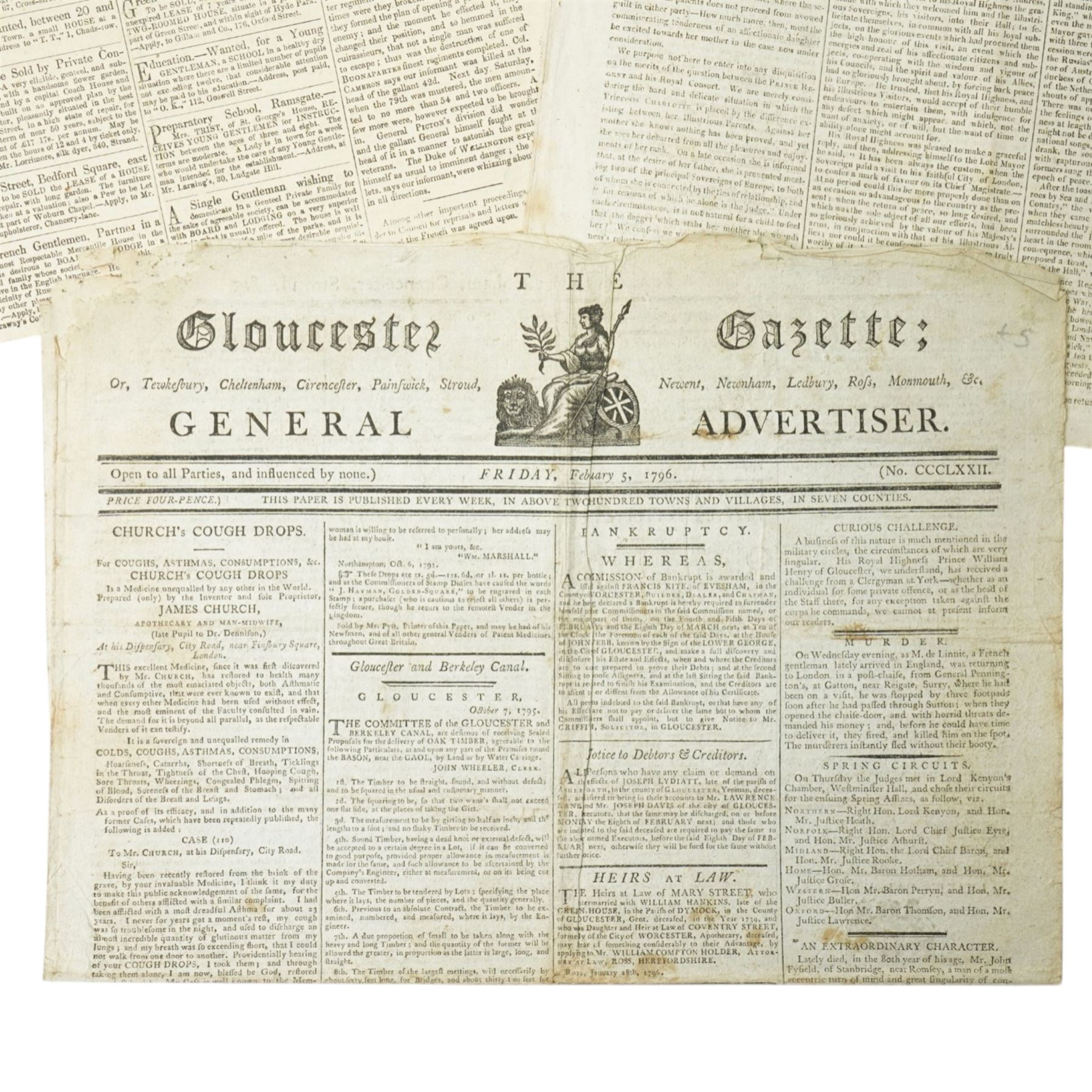 Collection of 18th and 19th century newspapers including Kentish Gazette 1773, five copies of The London Chronicle 1758-1762, Morning Chronicle 1779 and various others and a copy of American Rail-Road Journal 1832 (21)
