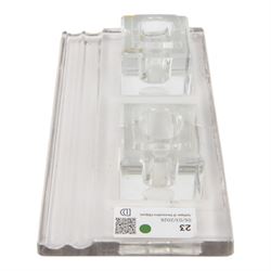 RCR lead crystal Art Deco style desk stand, with two square inkwells and two pen trays, H7cm, W28cm