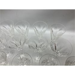 Quantity of quality cut glass ware to include set of six Waterford white wine glasses, Webb Corbett, whisky glasses, tumblers, etc
