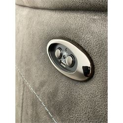 DFS - 'Vinson' grande four-seat electric reclining smart sofa upholstered in stitched grey fabric, each seat with independent electric reclining action, fitted with two USB charging ports 