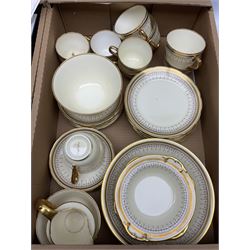 Grosvenor part tea set, together with limited edition boxed Spode ;The Millennium Collection' plate, two limited edition cased Spode 'The Queen Mother's Plate' plates, three Royal Commemorative loving cups, and a selection of drinking glasses of various size and form, in two boxes 