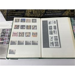 Queen Elizabeth II mint decimal stamps, mostly London 2012 Olympic games 1st class, face value of usable postage approximately 535 GBP