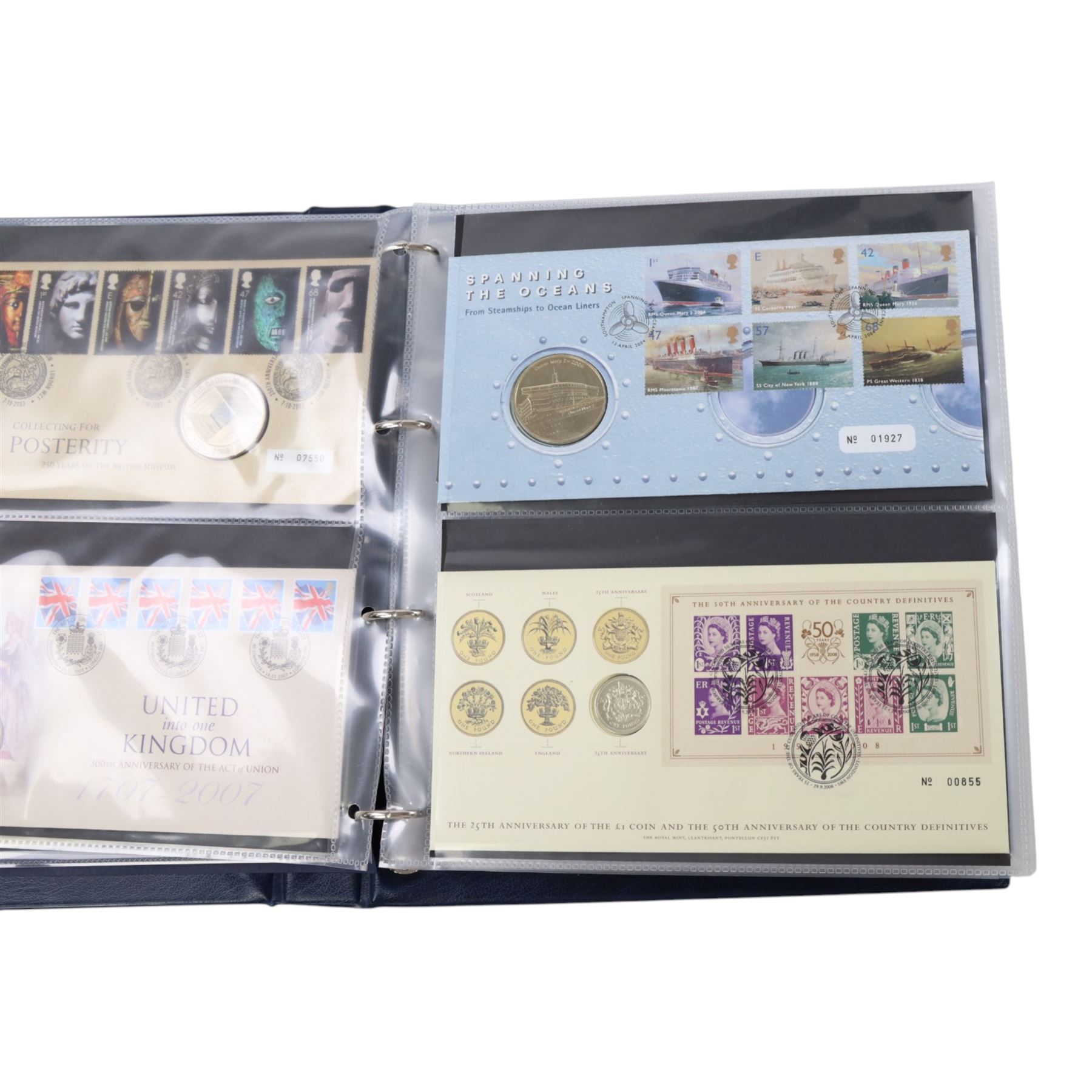 Approximately 104 Royal Mail Royal Mint coin or medallion covers, housed in an official Royal Mail Royal Mint ring binder folder and loose, together with The Queen's Golden Jubilee Coin Cover Collection in two albums, commemorative fifty pences, crowns, etc