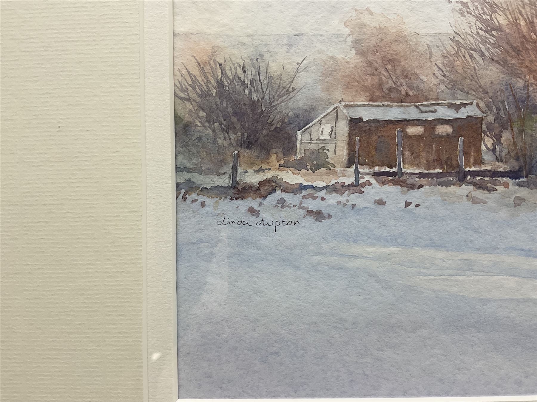 Linda Lupton (Northern British Contemporary): Snowy Barn, watercolour signed 19cm x 25cm
Notes: Linda was elected to Full Membership of The Fylingdales Group of Artists 2013