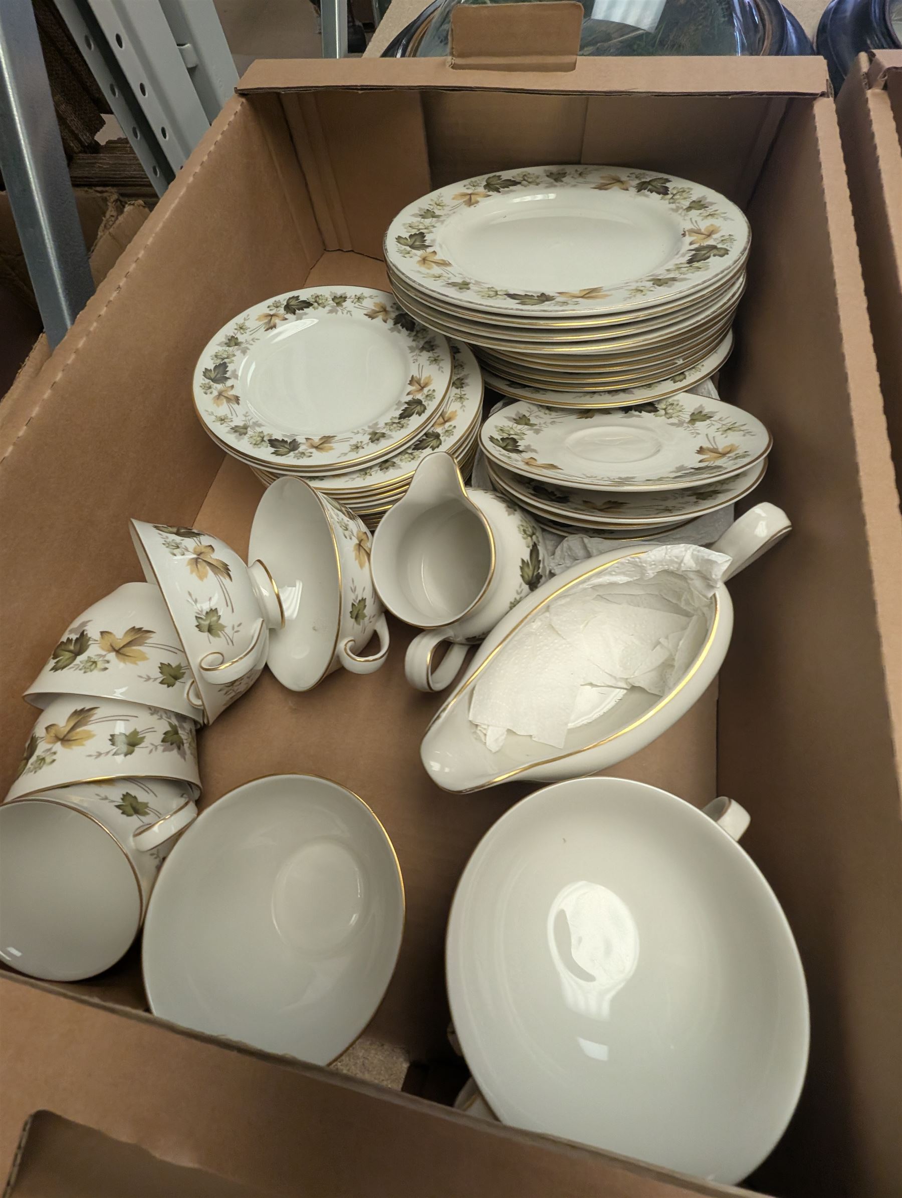 Two part dinner/tea services, including Royal Doulton Larchmont and Ringtons Willow pattern