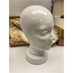 White Ostrich feather fan, together with ceramic head, leather bound photo book, Wedgwood chamber pot and other collectables 