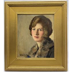 Allan Douglas Davidson (British 1873-1932): 'Portrait of Miss Violet Kyrke-Smith', oil on board signed and dated 1927, titled verso 29cm x 25cm 