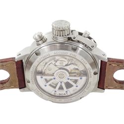 Italo Fontana U-Boat Flightdeck Cas Beige gentleman's stainless steel automatic watch, Ref. 7117, cream dial with Arabic hour markers and three subsidiary dials, on original brown leather strap, boxed with warranty card dated 2014