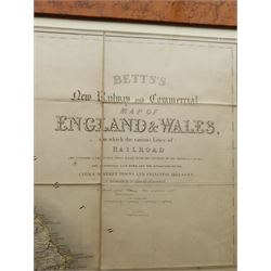 John Betts (British 19th century): 'Betts's New Railway and Commercial Map of Enland & Wales', enraved map witl later hand-colouring pub. 1847 formed as 36 sheets mounted onto linen 92cm x 76cm overall