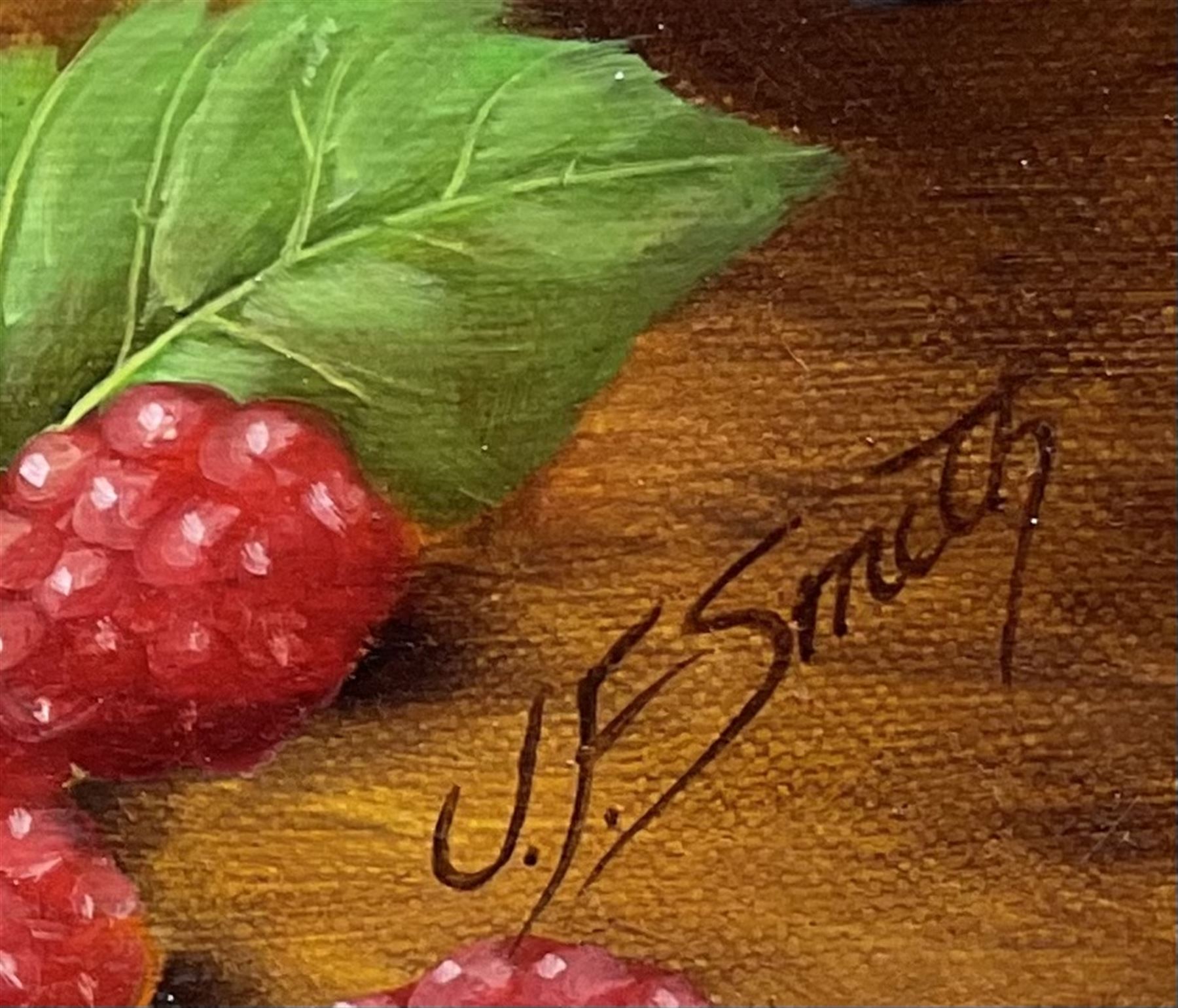 John F Smith (British 1934-): Still Life of Fruit, oil on canvas signed 29cm x 39cm
Notes: Smith was a porcelain artist for Royal Worcester between 1950-1971