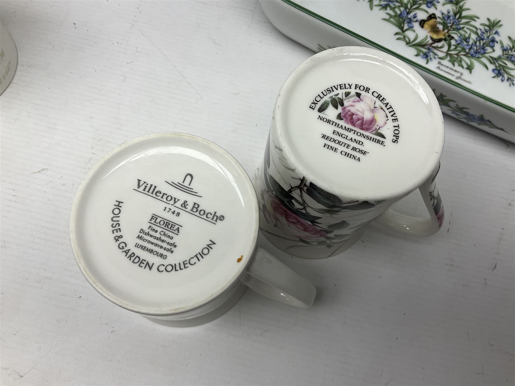 Royal Worcester Herbs oven dish, tray and bowl, together with Villeroy & Boch mugs, Royal Worcester coasters etc 