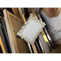 Large quantity of photograph frames, to include wooden, metal, glass and enamel examples, in two boxes 