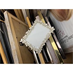 Large quantity of photograph frames, to include wooden, metal, glass and enamel examples, in two boxes 