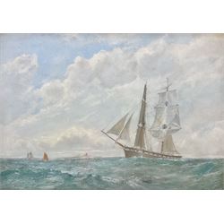 Walter C Grimes (British mid 20th century): Sailing Ships at Sea, oil on canvas signed and dated 1945, 27cm x 38cm