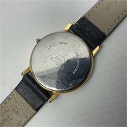 Maurice Lacroix gentlemans quartz wristwatch, 92127, with gold plated case, date apeture and leather strap, together with a Swarovski Crystal bracelet, two silver brooches and two costume brooches