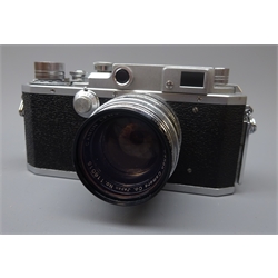  Canon Leica copy 35mm camera No.203494, with Canon 50mm f:1.8 lens No.116015, 40mm skylight filter and plain black cap,   