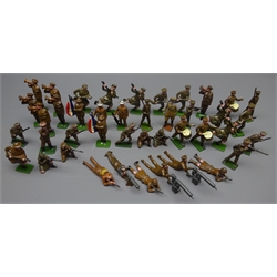  Forty-two die-cast figures of soldiers by Britains etc including drummers, prone with machine guns, holding French flags etc  