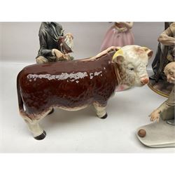 Two Capodimonte figures together with Melba Ware bull and other ceramics 