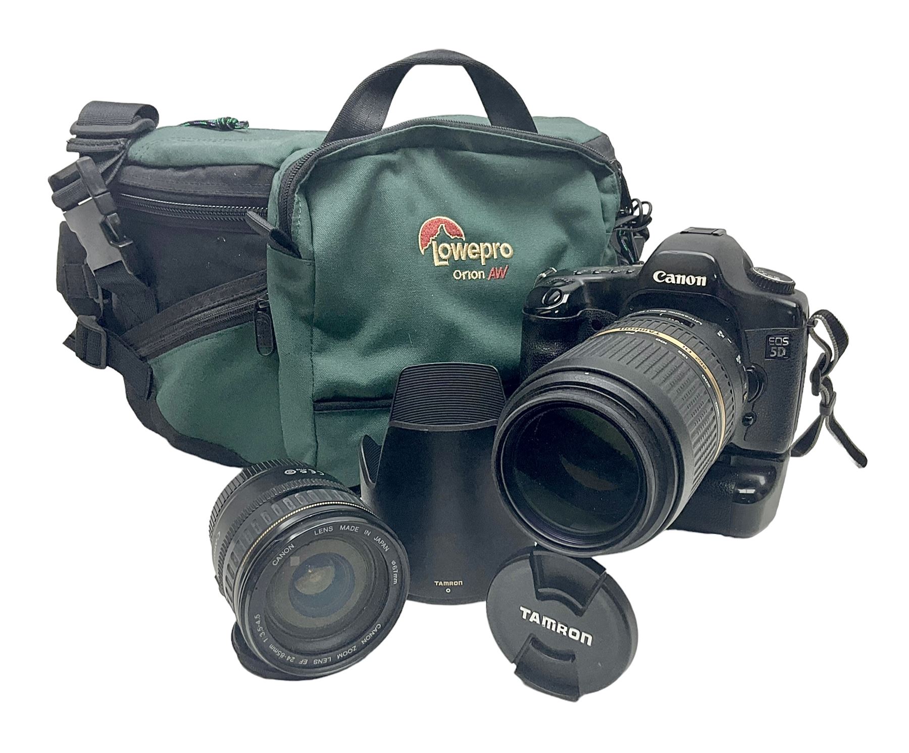 Canon EOS 5D camera body, with 'Tamron SP 70-300mm F/4-5.6 lens, and accessories, together with soft case