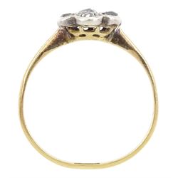 Victorian 18ct gold rose cut diamond flower head cluster ring, stamped