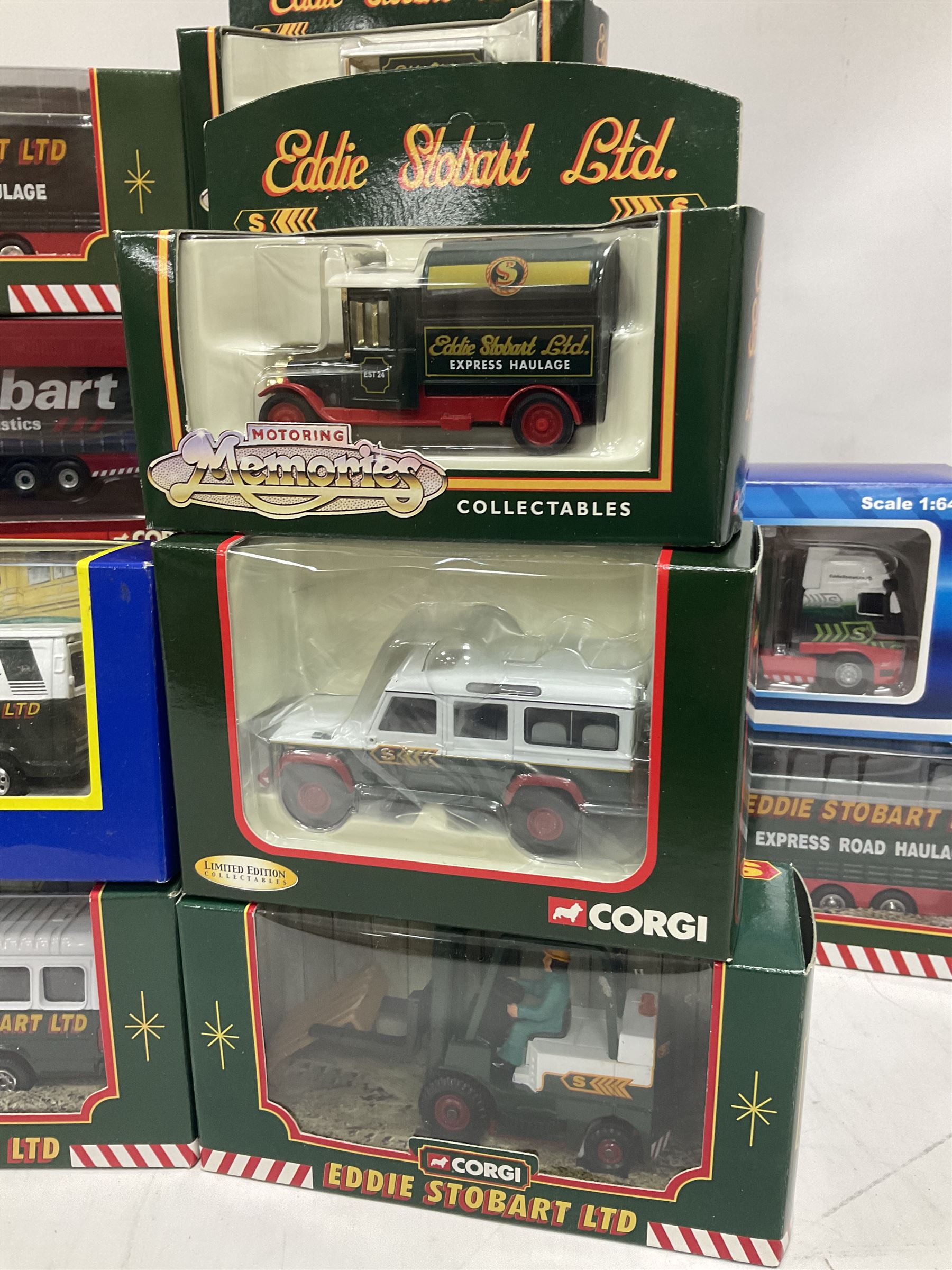 Corgi Eddie Stobart - eighteen promotional and advertising models including heavy haulage vehicles, coach, figures etc; and five others by Saico, Lledo and Atlas Editions; all boxed (23)