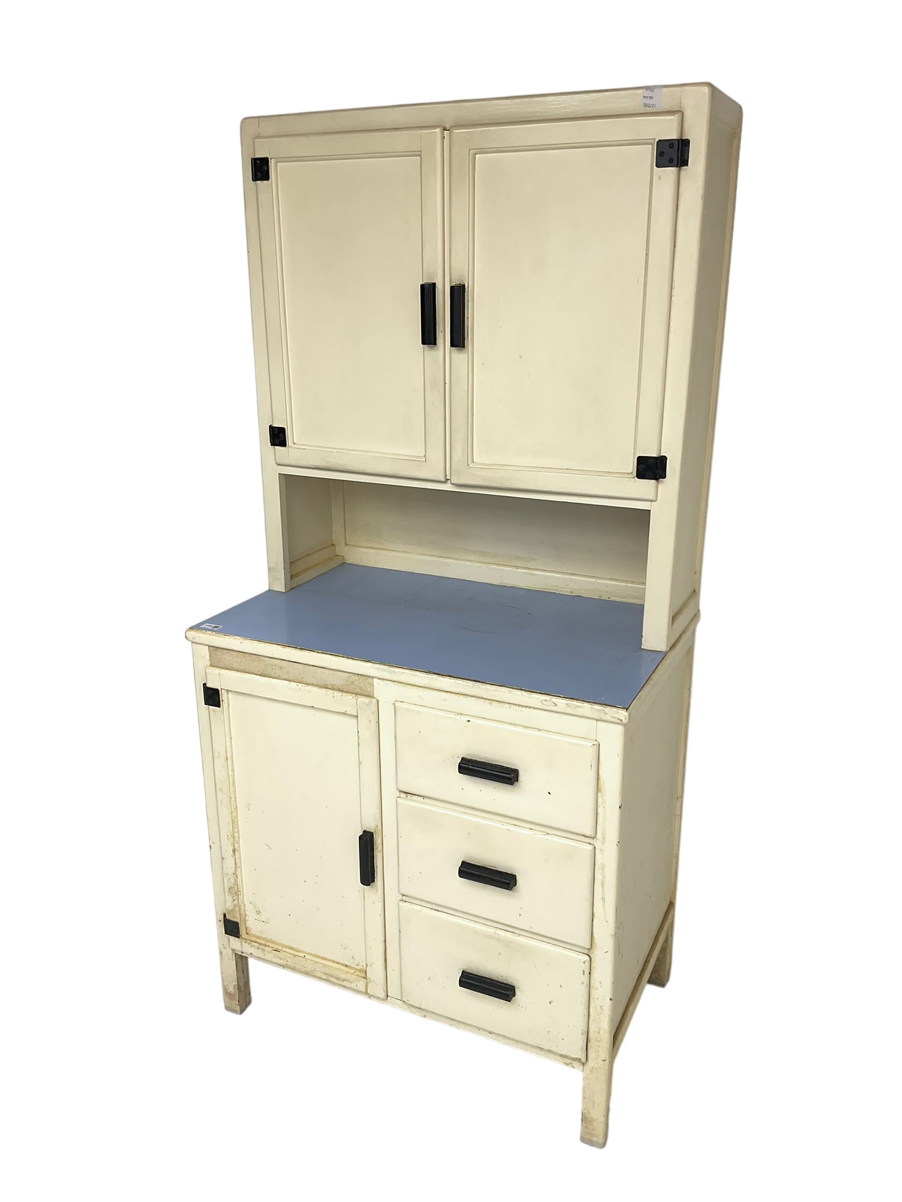 1950s painted kitchen cabinet, and a painted pine two door cupboard