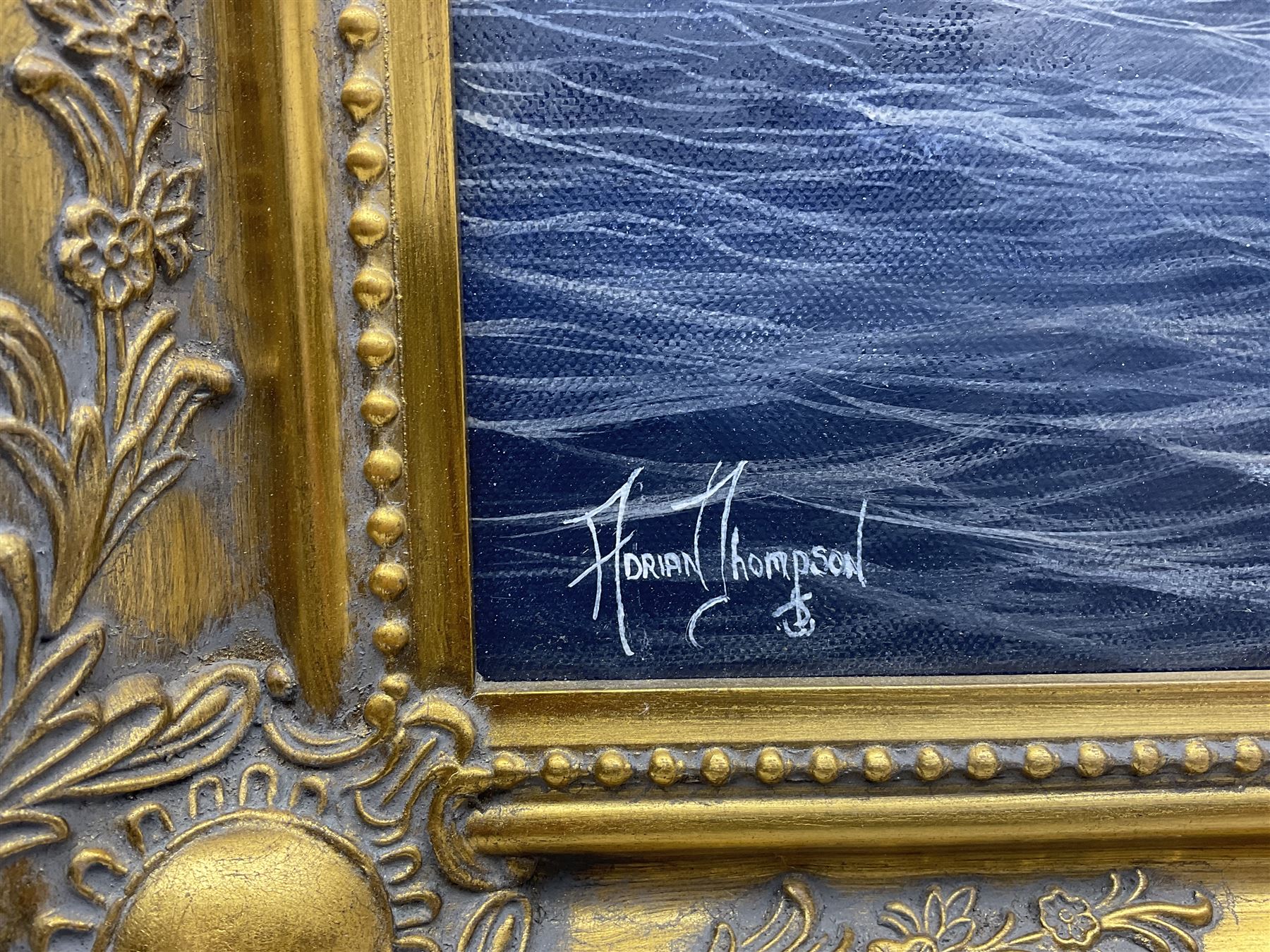 Adrian Thompson (British 1960-): Masted Ships at Sea, oil on canvas signed 40cm x 50cm