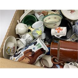 Collection of crested ware together with Poole and other items, in four boxes 