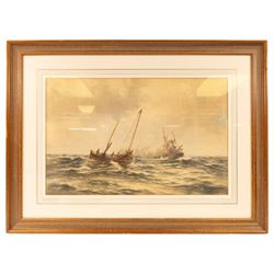 Arthur Dean (British 19th/20th Century): Fishing Coble and Steam Trawler, watercolour signed 48cm x 74cm 