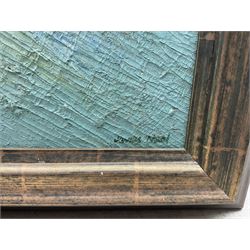 James Neal (Northern British 1918-2011): 'No. 7 (Second Version)' - Warehouses, oil on board signed, titled on label verso  68cm x 73cm 
Provenance: from The Bell Hotel, Driffield