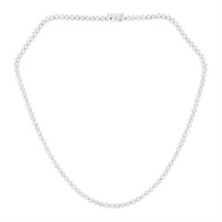 18ct gold diamond necklace, one hundred fourteen clusters, each set with seven round brill...