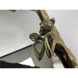 Art Nouveau style mirror in the manner of WMF, decorated with a female figure and floral motifs, the easel support verso with spurious WMF, H35cm