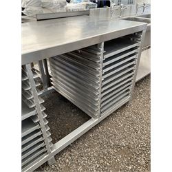Aluminium framed and stainless steel commercial tray rack preparation table, 48 tray capacity, complete with 30 trays, trays size 66cm x 46 cm - THIS LOT IS TO BE COLLECTED BY APPOINTMENT FROM DUGGLEBY STORAGE, GREAT HILL, EASTFIELD, SCARBOROUGH, YO11 3TX