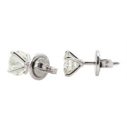 Pair of 18ct white gold round brilliant cut diamond stud earrings, hallmarked, total diamond weight approx 2.00 carat