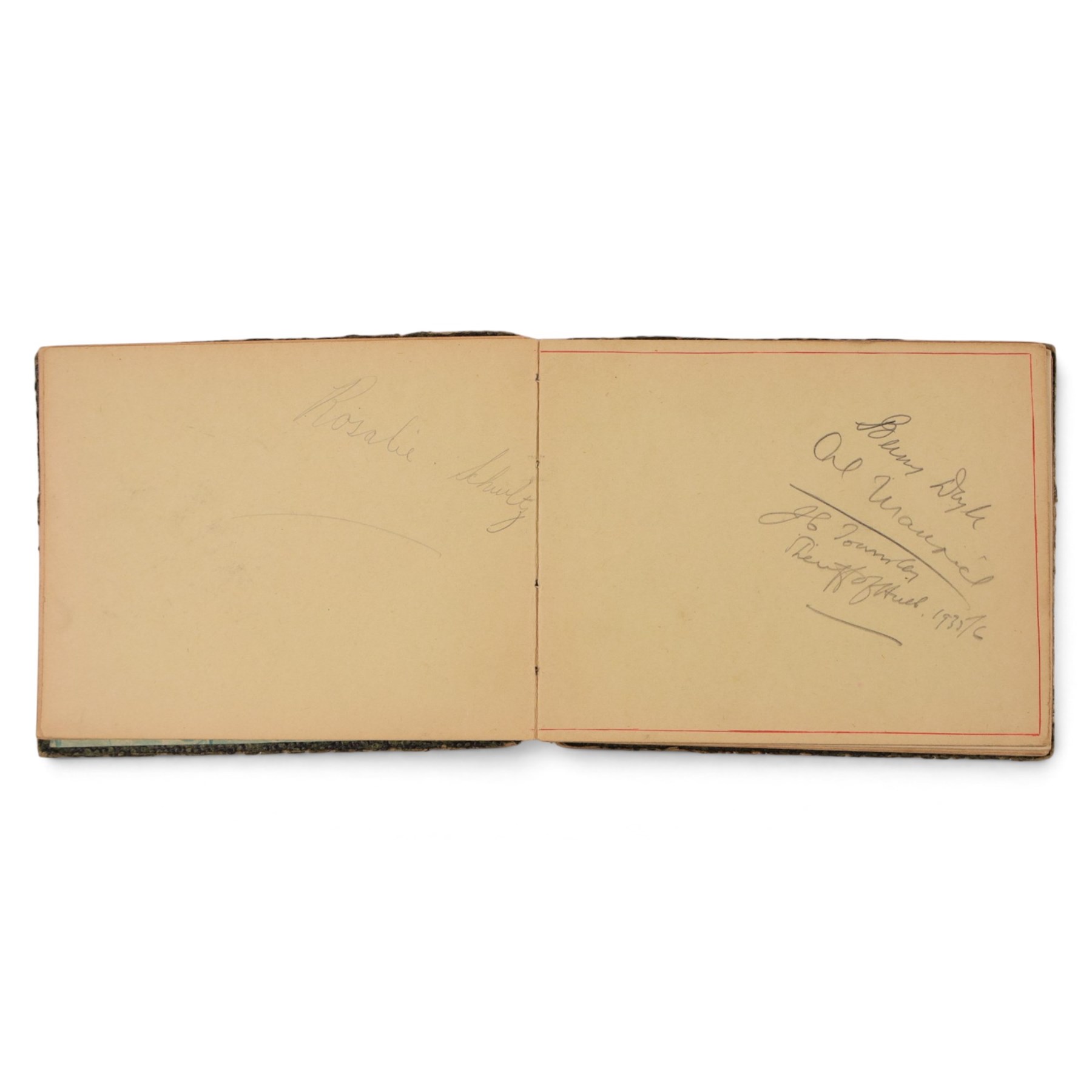 Three 1930s autograph and scrap books, comprising a scrap book documenting the Australian Rugby League team tour of England and France 1937 with newspaper clippings and a collection of signatures in pencil including Wally Prigg, Harry Pearce and Jack Reardon and two autograph books from 1935 and 1936, with signatures including players from St Helens RLFC, Yorkshire Cricket Club, Hull FC, Dewsbury RLFC, Blackpool FC, Salford RLFC, Leeds RLFC, Batley RLFC, Wigan RLFC, Manchester United, Hull Baseball Club, Tottenham Hotspur FC, and assorted entertainment signatures from theatres of the time 