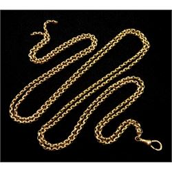 Victorian rose gold guard chain with clip, stamped 9ct