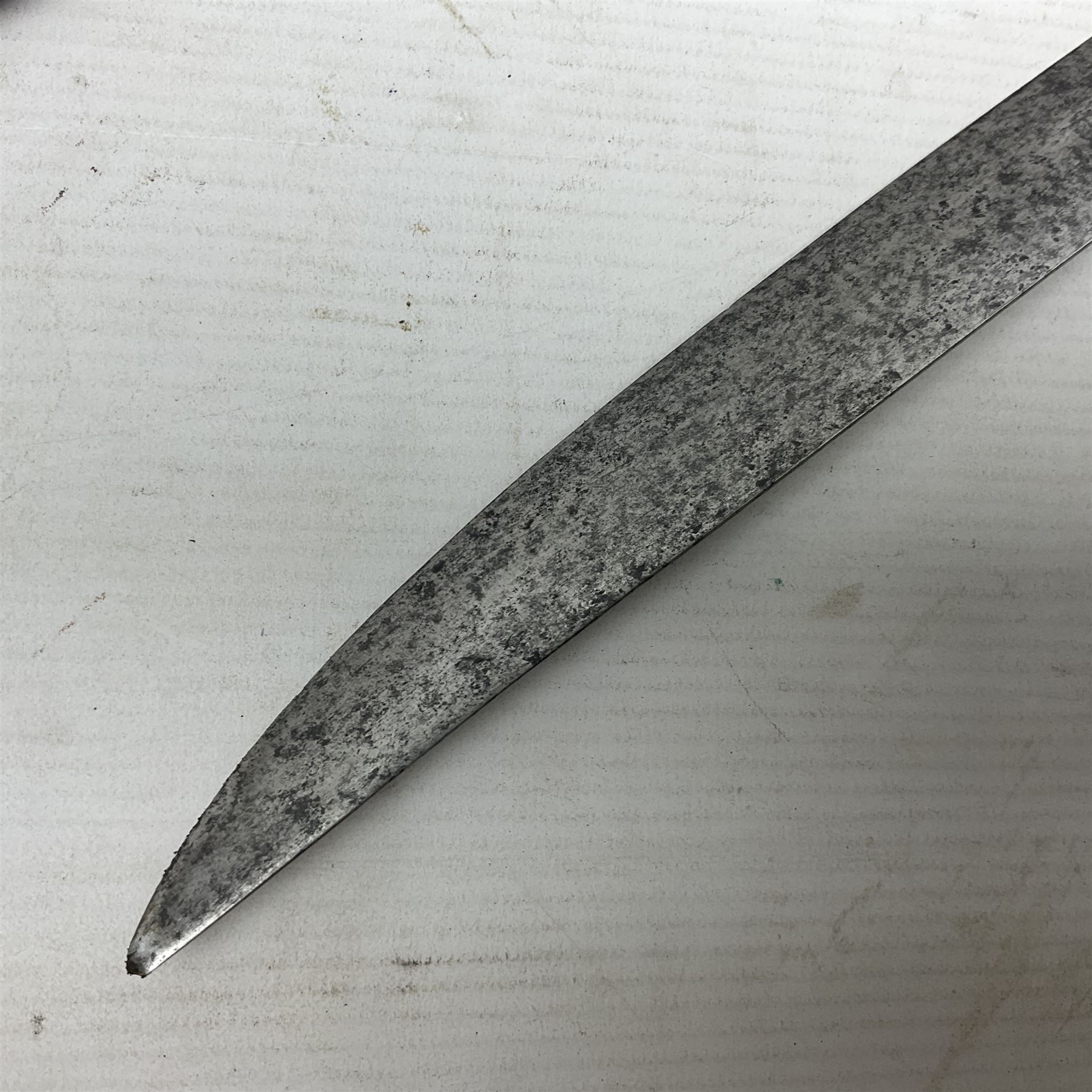 19th century French 1822 Pattern Light Cavalry trooper's sword with 88.5cm slightly curving fullered blade, brass three-bar hilt and wire-bound leather grip; in polished steel scabbard with two suspension rings L110.5cm overall