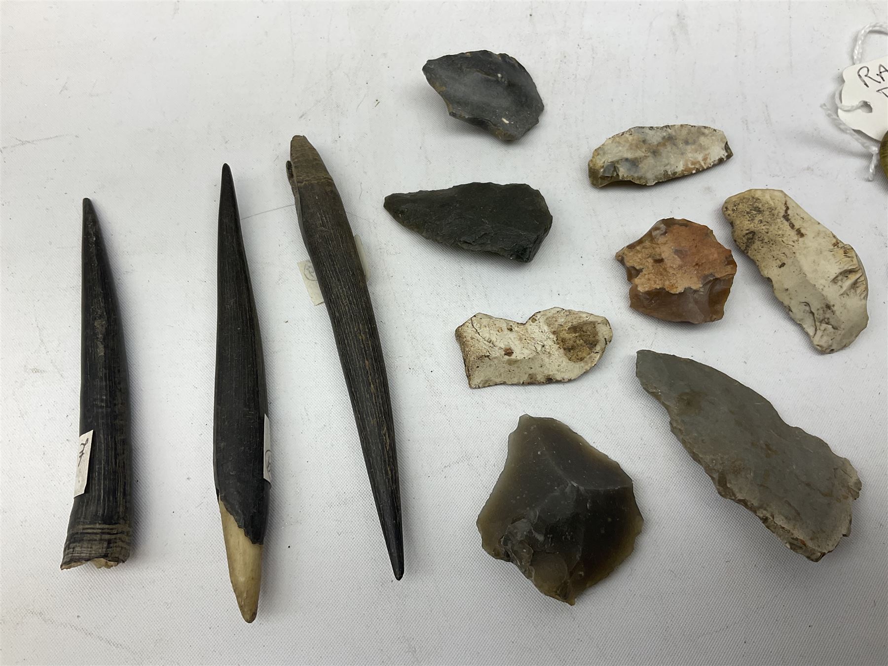 RAF buttons, WWII RAF dog tags, arrowhead flint and other flint and horn 