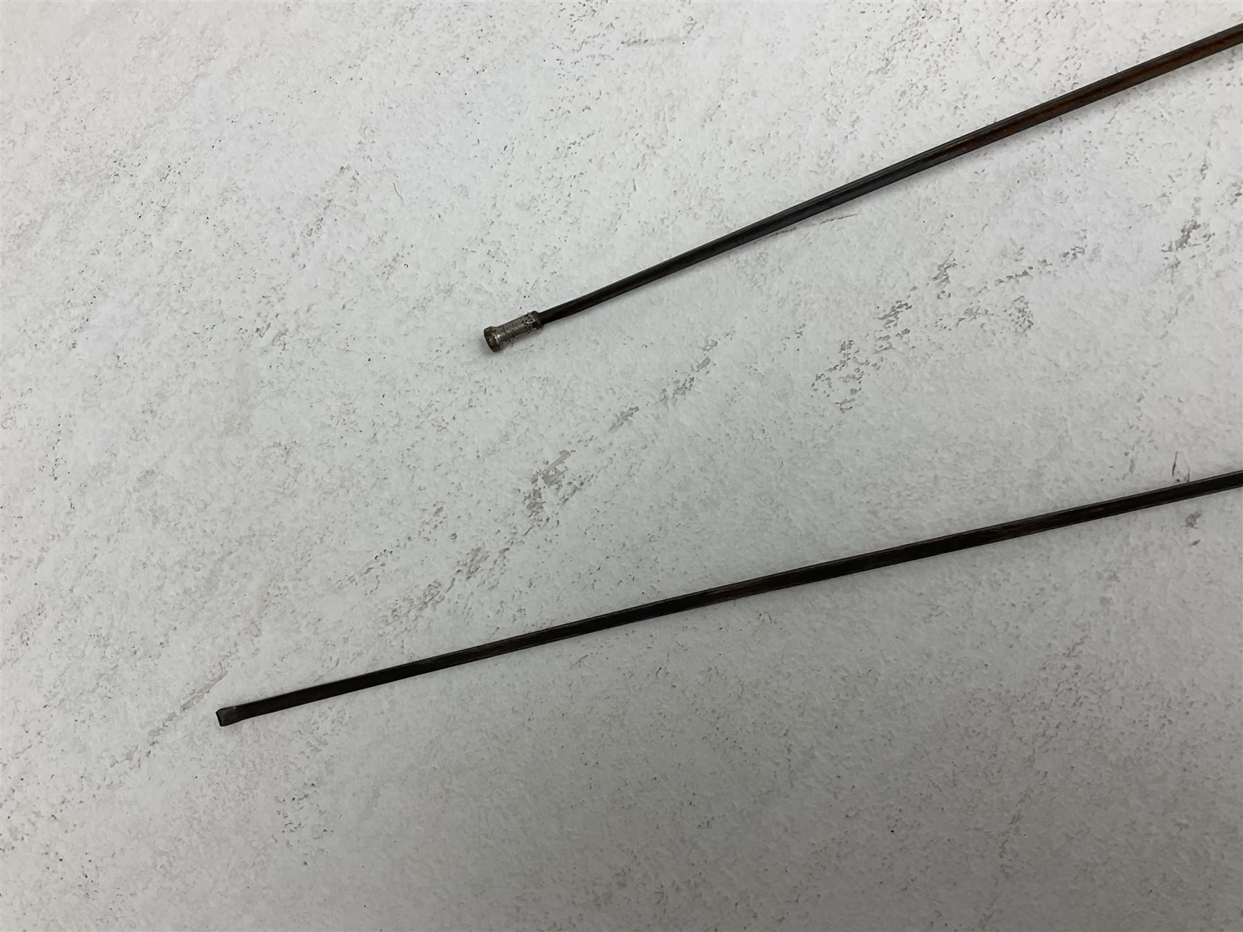 Reproduction Japanese katana with 63cm slightly curving fullered steel blade, ornate tsuba, cord bound grip and gilt transferred black saya L92cm; and two fencing foils, one marked Leon Paul (3)