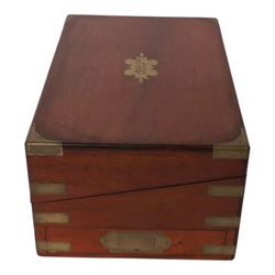 19th century mahogany brass bound writing slope, with fitted interior, H18cm