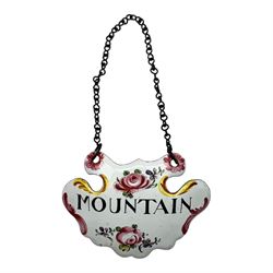 Seventeen mid 18th century and later enamel wine labels, one example of heart shaped form, the rest of cartouche and escutcheon form, various titles including Claret, Rum, Sloe Gin, Port, Whisky, Cowslip, Cherry-Brandy, etc., largest example W7cm 