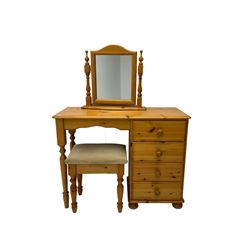 Pine dressing table with stool and mirror 