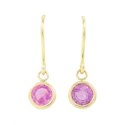 Pair of 9ct gold pink sapphire pendant earrings, stamped 375