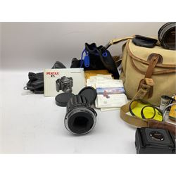 Pentax 67II camera with Asahi SMC Pentax - 6x7 ‘1:4 45mm’ lens, Asahi Takumar / 6x7 ‘1:4.5/75’ lens, Asahi Macro-Takumar / 6x7 ‘1:4/135’ lens, Asahi SMC Pentax - 6x7 ‘1:2.8 165mm’ lens, Asahi Pentax 6x7 rear converter ‘T6-2X’, lens filters and various other accessories, housed in a Billingham carry bag