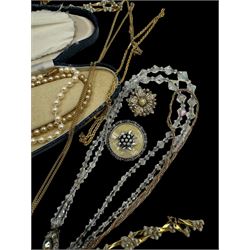 Two 9ct gold chains and a collection of costume jewellery and wristwatches