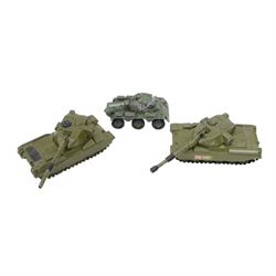 Nine military diecast figures, including two Dinky Toys Chieftain Tank, Dinky Toys Alvis Striker and three Britains field guns