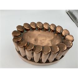 Five Victorian copper jelly mould, largest H10cm, L16cm